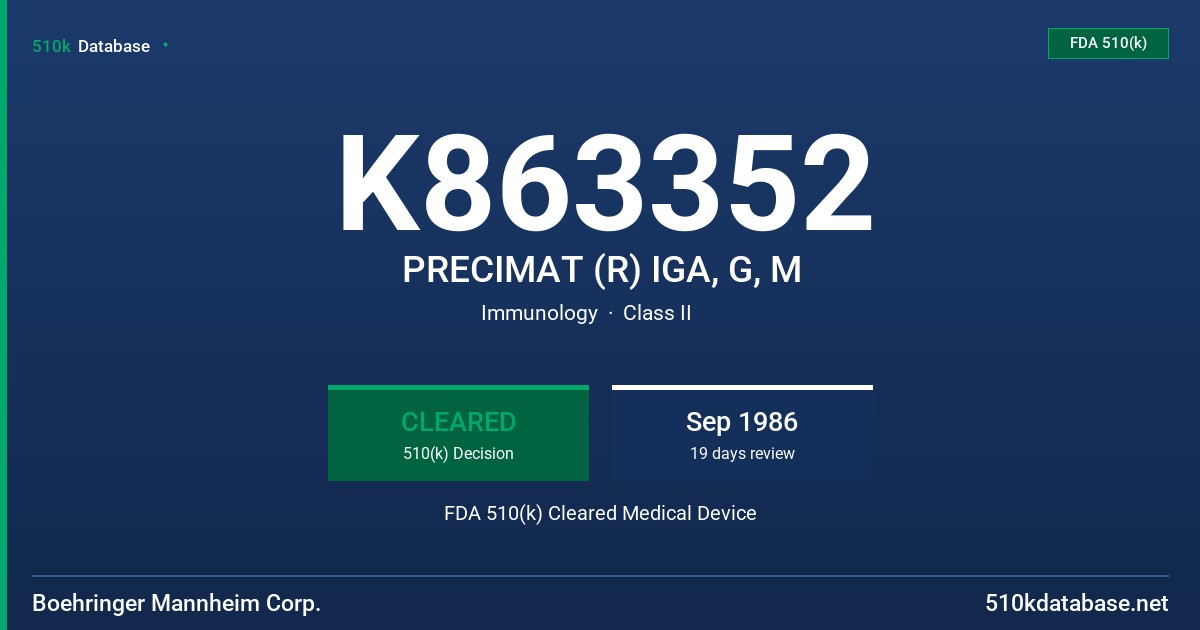 K863352 PRECIMAT (R) IGA, G, M FDA 510(k) Cleared Medical Device