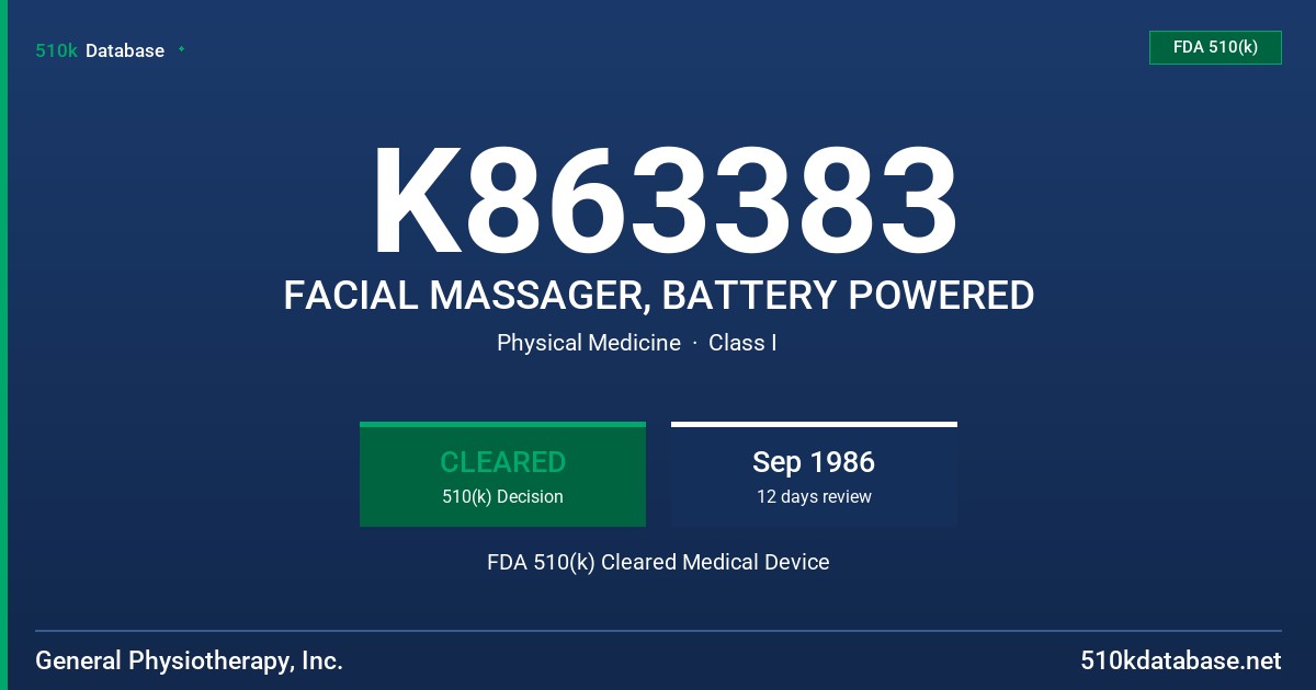 K863383 FACIAL MASSAGER, BATTERY POWERED FDA 510(k) Cleared Medical Device
