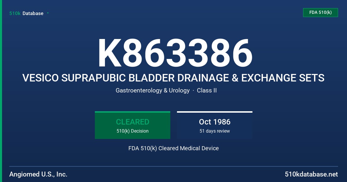 K863386 VESICO SUPRAPUBIC BLADDER DRAINAGE & EXCHANGE SETS FDA 510(k) Cleared Medical Device