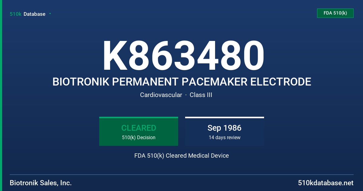 K863480 BIOTRONIK PERMANENT PACEMAKER ELECTRODE FDA 510(k) Cleared Medical Device