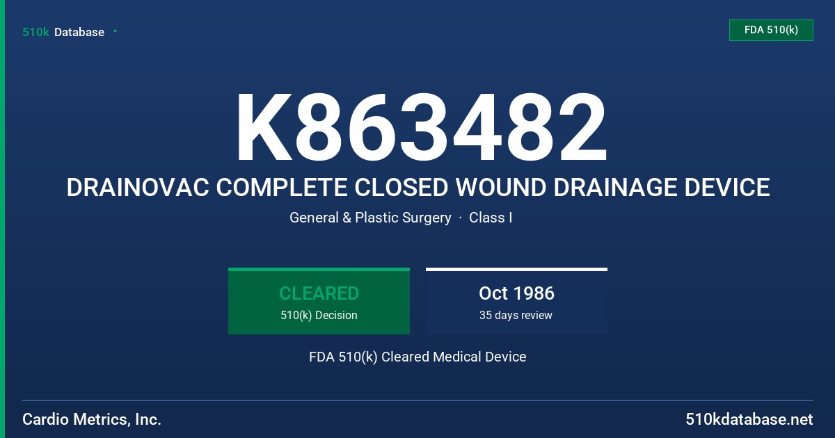 K863482 DRAINOVAC COMPLETE CLOSED WOUND DRAINAGE DEVICE FDA 510(k) Cleared Medical Device