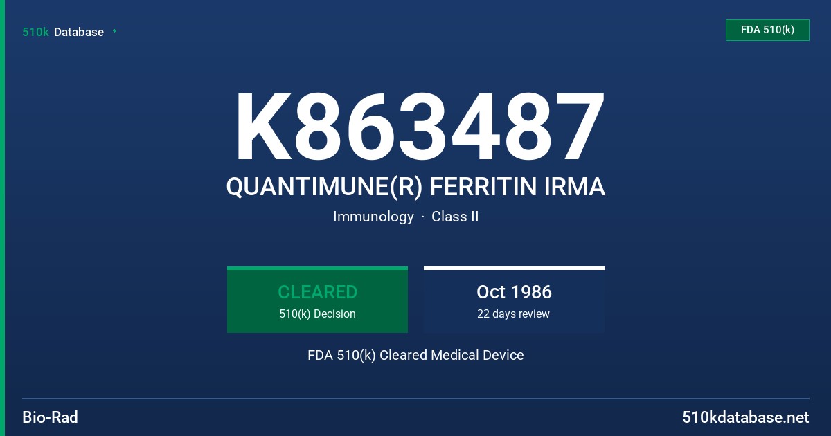 K863487 QUANTIMUNE(R) FERRITIN IRMA FDA 510(k) Cleared Medical Device