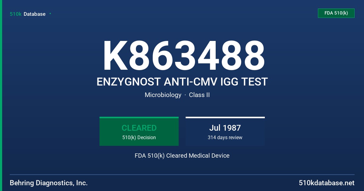 K863488 ENZYGNOST ANTI-CMV IGG TEST FDA 510(k) Cleared Medical Device
