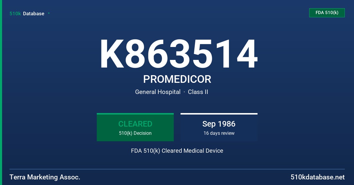 K863514 PROMEDICOR FDA 510(k) Cleared Medical Device