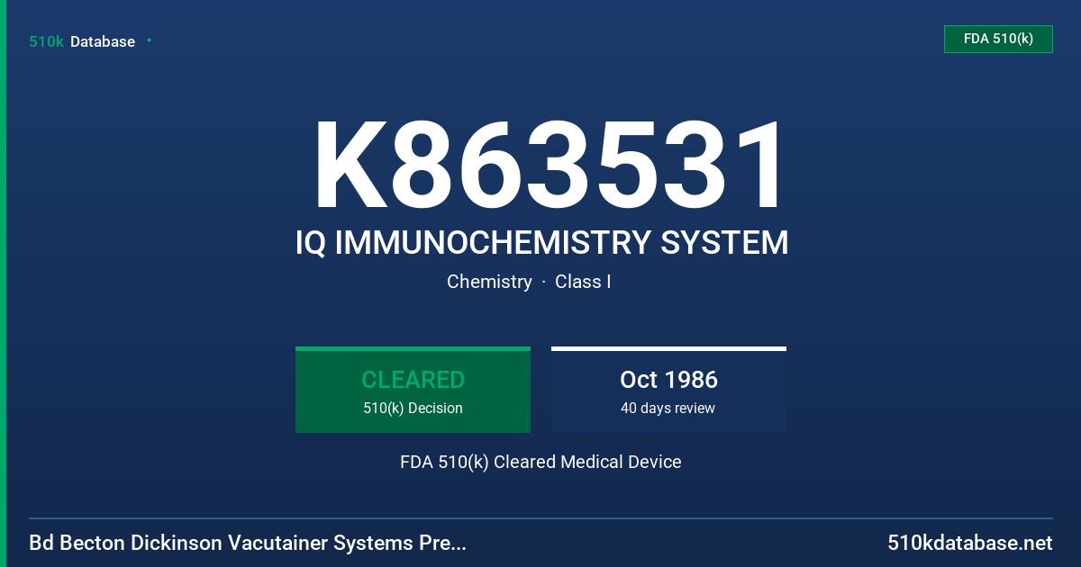 K863531 IQ IMMUNOCHEMISTRY SYSTEM FDA 510(k) Cleared Medical Device