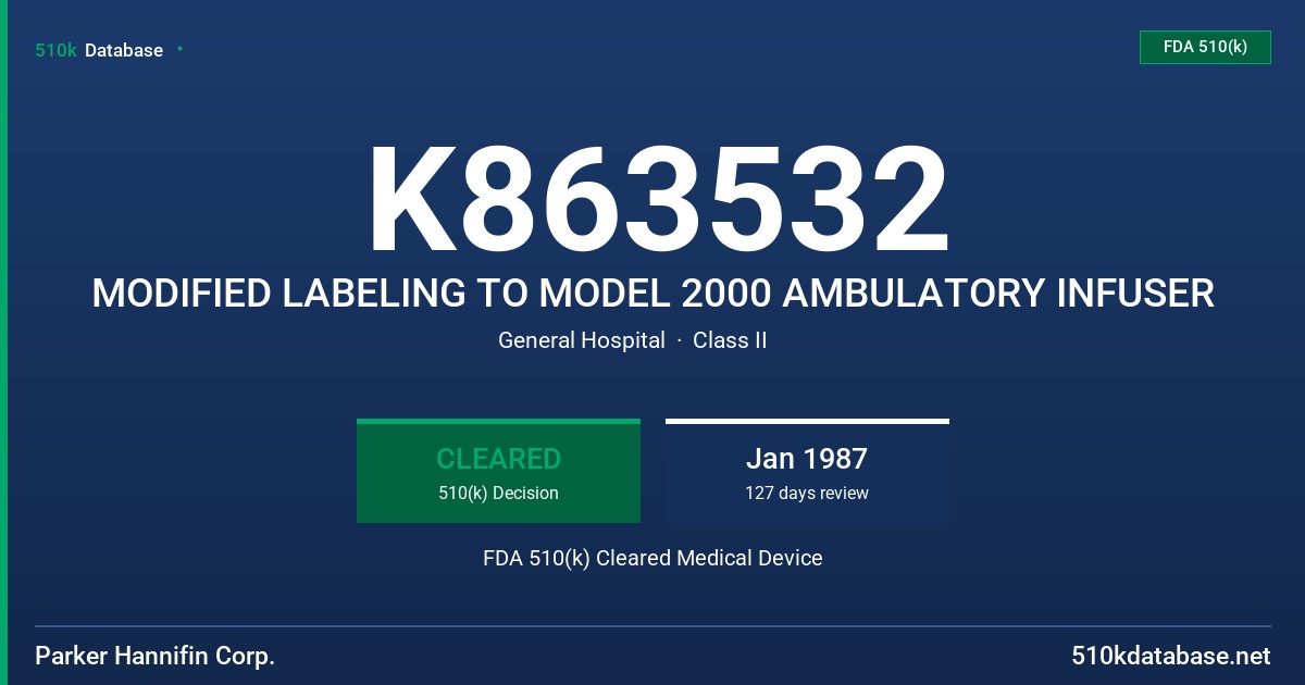 K863532 MODIFIED LABELING TO MODEL 2000 AMBULATORY INFUSER FDA 510(k) Cleared Medical Device