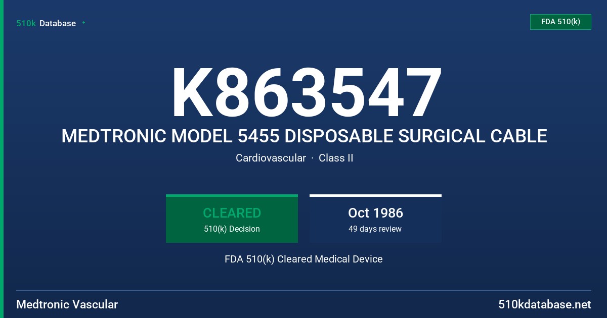 K863547 MEDTRONIC MODEL 5455 DISPOSABLE SURGICAL CABLE FDA 510(k) Cleared Medical Device