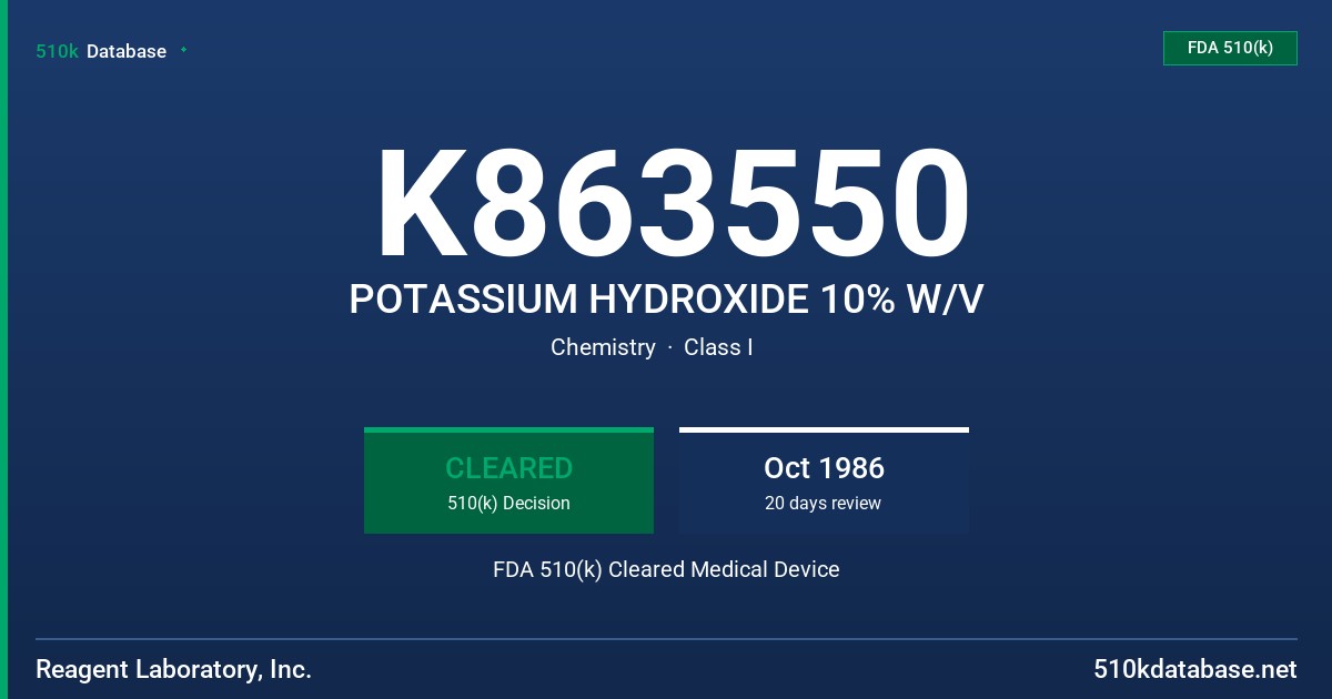 K863550 POTASSIUM HYDROXIDE 10% W/V FDA 510(k) Cleared Medical Device