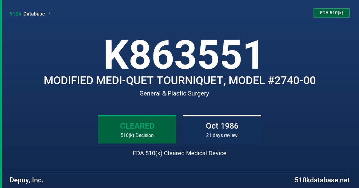 K863551 MODIFIED MEDI-QUET TOURNIQUET, MODEL #2740-00 FDA 510(k) Cleared Medical Device