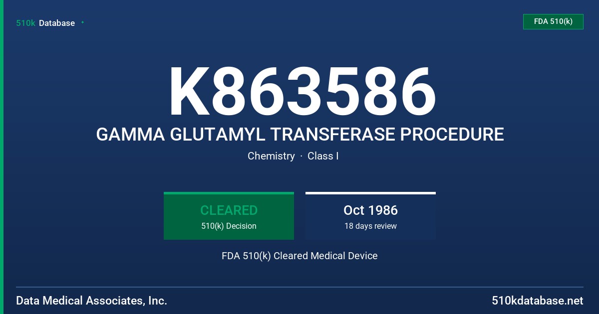 K863586 GAMMA GLUTAMYL TRANSFERASE PROCEDURE FDA 510(k) Cleared Medical Device
