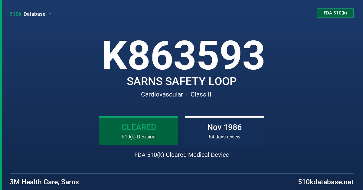 K863593 SARNS SAFETY LOOP FDA 510(k) Cleared Medical Device
