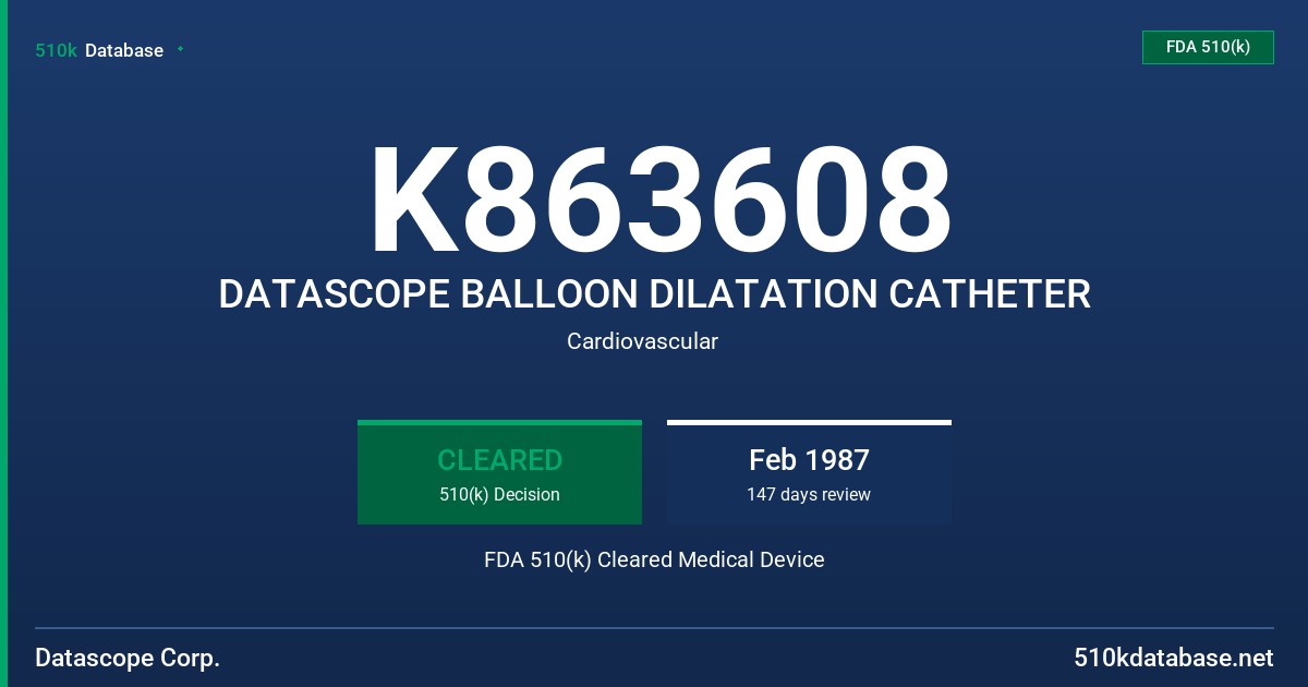 K863608 DATASCOPE BALLOON DILATATION CATHETER FDA 510(k) Cleared Medical Device