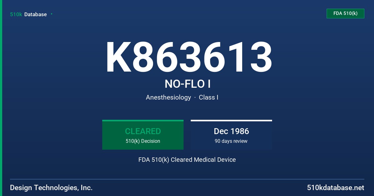 K863613 NO-FLO I FDA 510(k) Cleared Medical Device