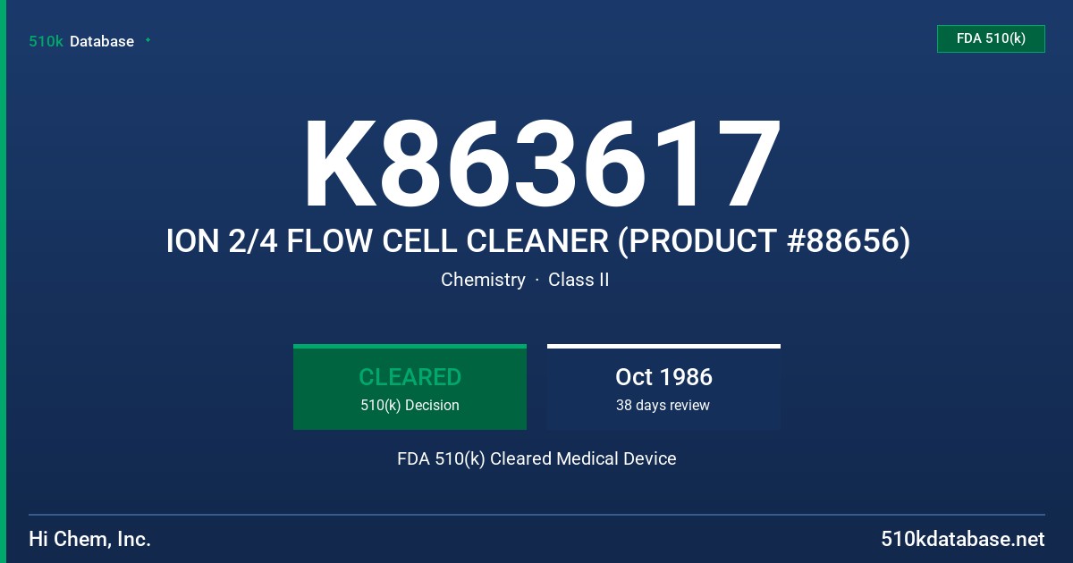 K863617 ION 2/4 FLOW CELL CLEANER (PRODUCT #88656) FDA 510(k) Cleared Medical Device