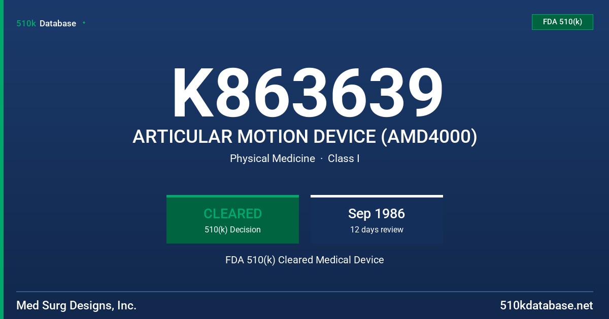 K863639 ARTICULAR MOTION DEVICE (AMD4000) FDA 510(k) Cleared Medical Device