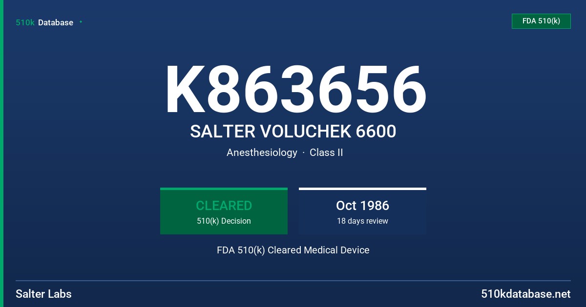 K863656 SALTER VOLUCHEK 6600 FDA 510(k) Cleared Medical Device