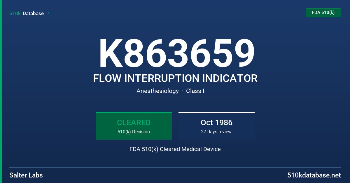 K863659 FLOW INTERRUPTION INDICATOR FDA 510(k) Cleared Medical Device