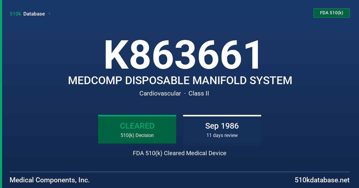 K863661 MEDCOMP DISPOSABLE MANIFOLD SYSTEM FDA 510(k) Cleared Medical Device
