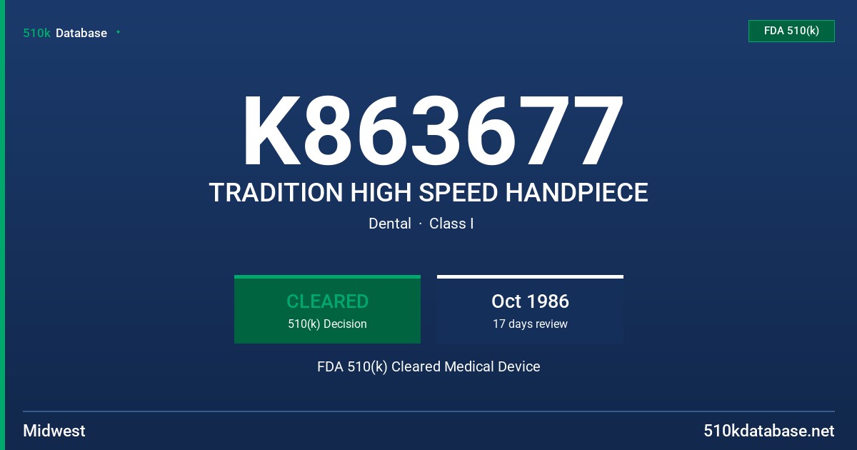 K863677 TRADITION HIGH SPEED HANDPIECE FDA 510(k) Cleared Medical Device