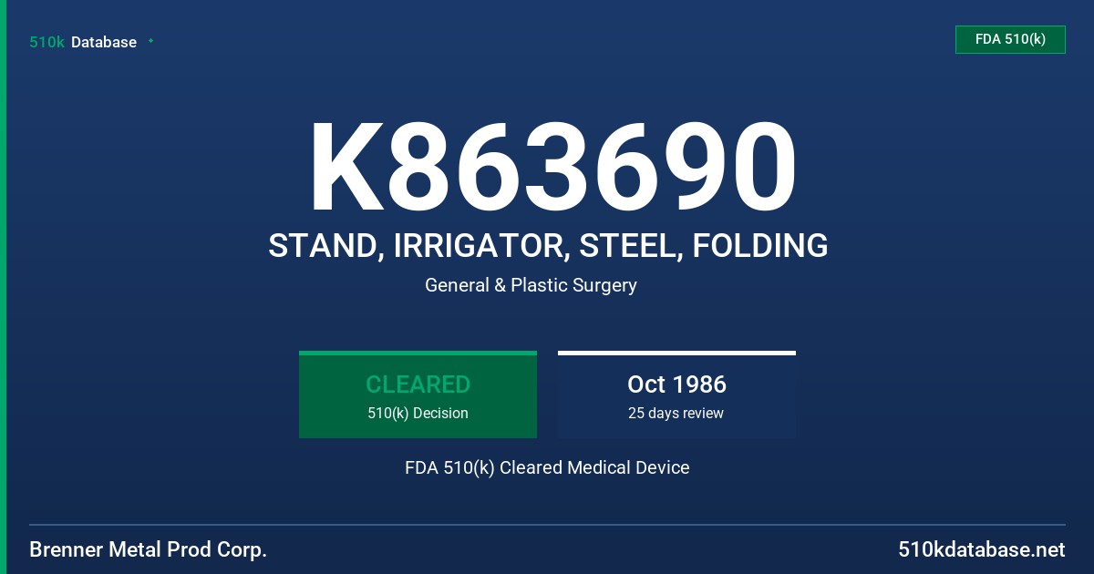 K863690 STAND, IRRIGATOR, STEEL, FOLDING FDA 510(k) Cleared Medical Device