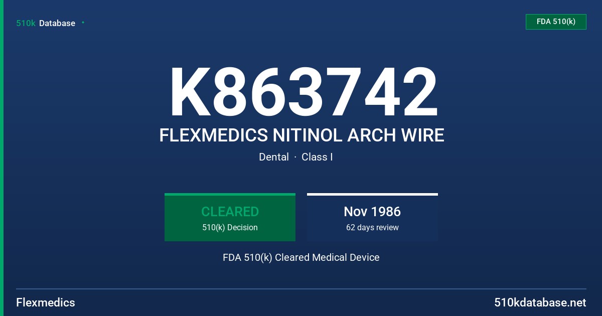 K863742 FLEXMEDICS NITINOL ARCH WIRE FDA 510(k) Cleared Medical Device