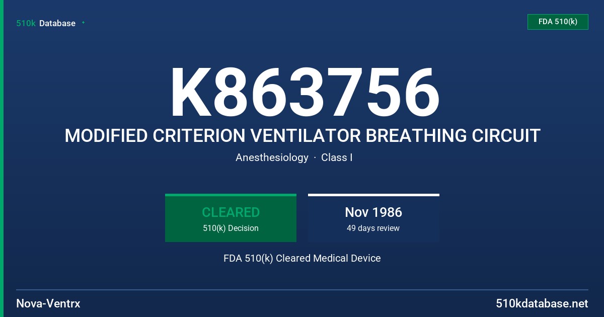 K863756 MODIFIED CRITERION VENTILATOR BREATHING CIRCUIT FDA 510(k) Cleared Medical Device