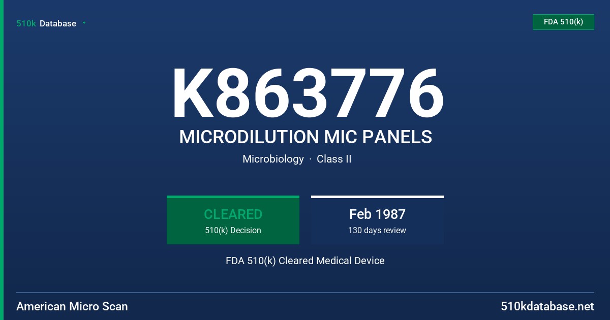K863776 MICRODILUTION MIC PANELS FDA 510(k) Cleared Medical Device