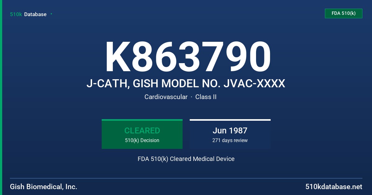 K863790 J-CATH, GISH MODEL NO. JVAC-XXXX FDA 510(k) Cleared Medical Device