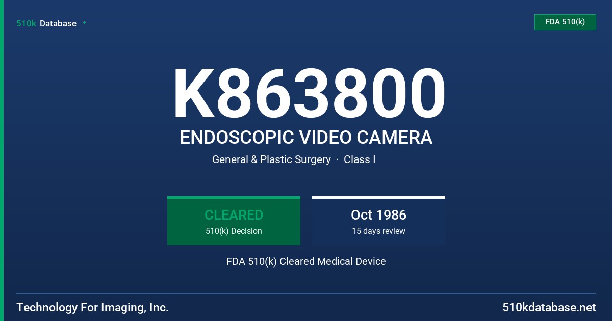 K863800 ENDOSCOPIC VIDEO CAMERA FDA 510(k) Cleared Medical Device
