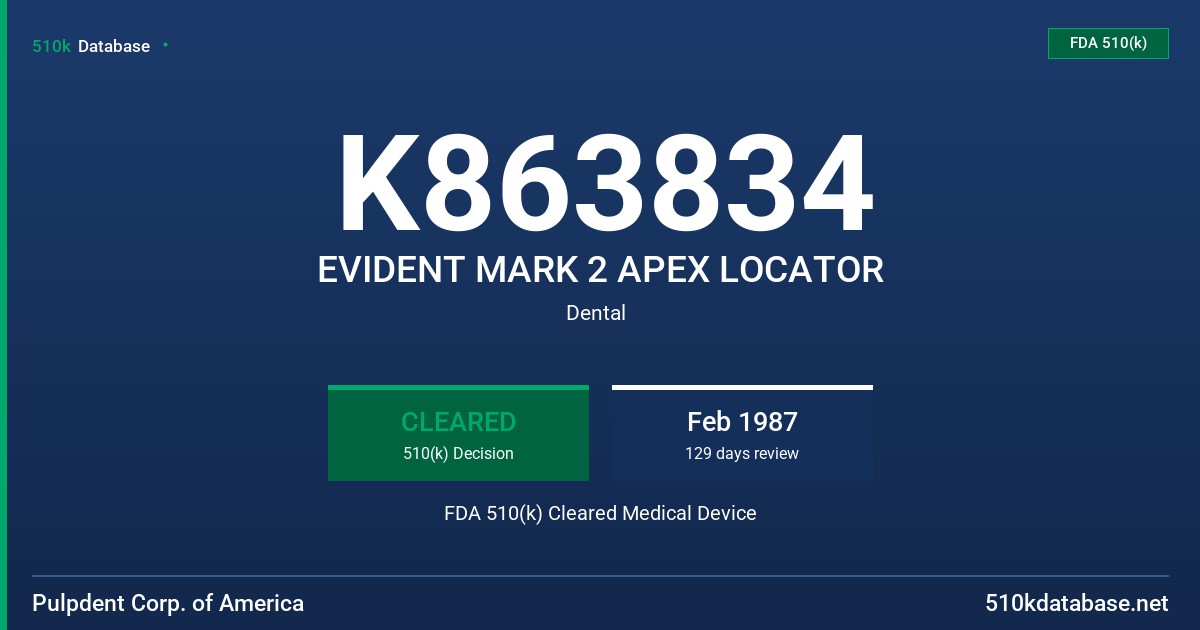 K863834 EVIDENT MARK 2 APEX LOCATOR FDA 510(k) Cleared Medical Device