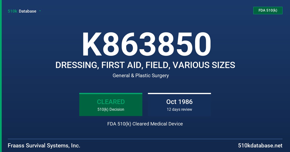 K863850 DRESSING, FIRST AID, FIELD, VARIOUS SIZES FDA 510(k) Cleared Medical Device