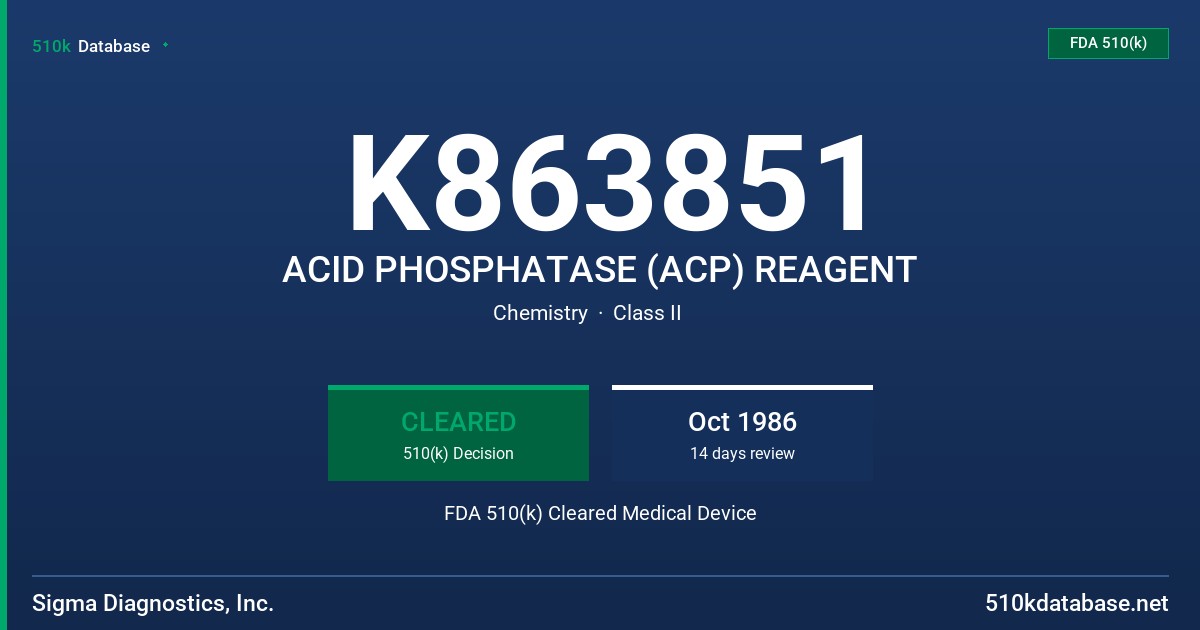 K863851 ACID PHOSPHATASE (ACP) REAGENT FDA 510(k) Cleared Medical Device
