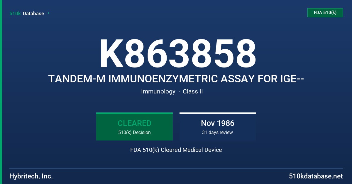 K863858 TANDEM-M IMMUNOENZYMETRIC ASSAY FOR IGE-- FDA 510(k) Cleared Medical Device