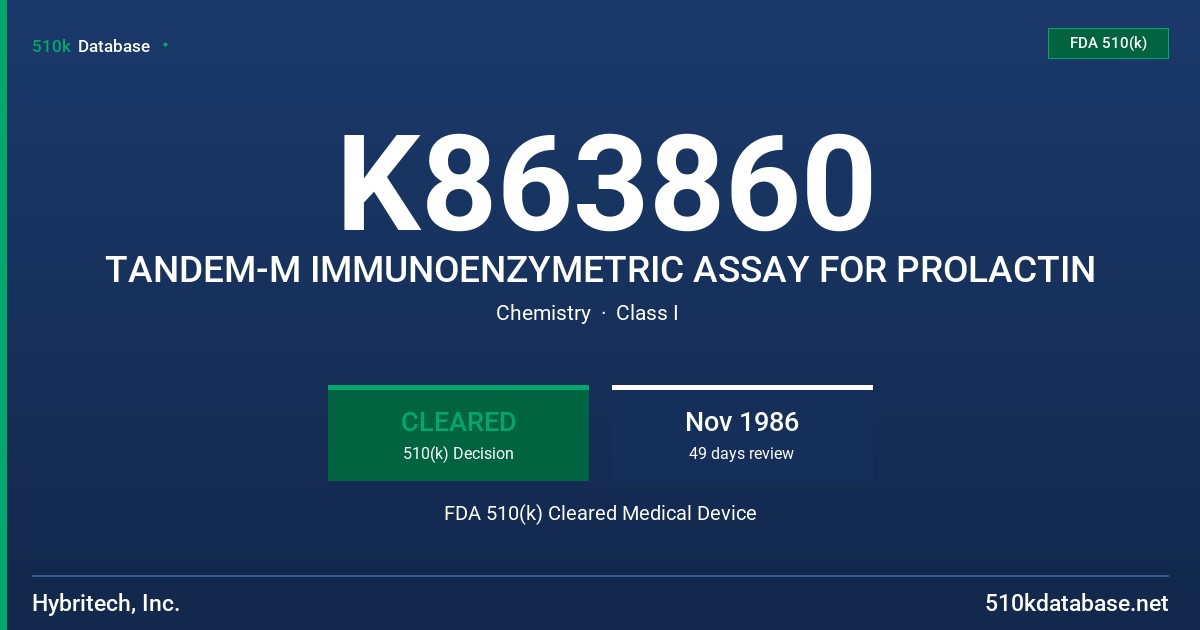 K863860 TANDEM-M IMMUNOENZYMETRIC ASSAY FOR PROLACTIN FDA 510(k) Cleared Medical Device