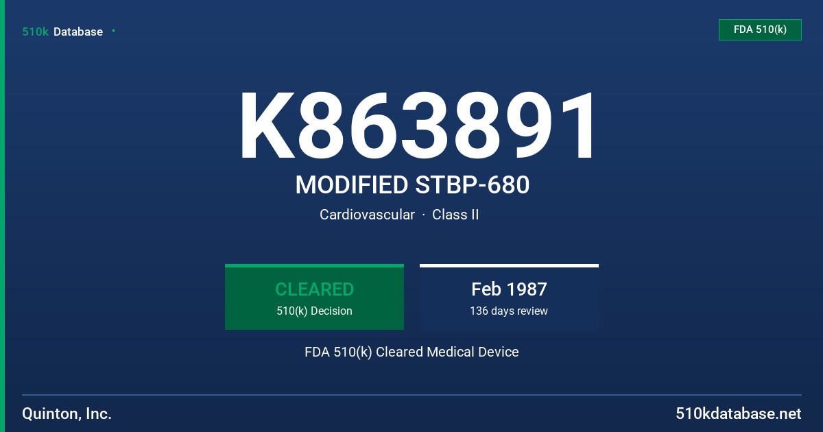 K863891 MODIFIED STBP-680 FDA 510(k) Cleared Medical Device