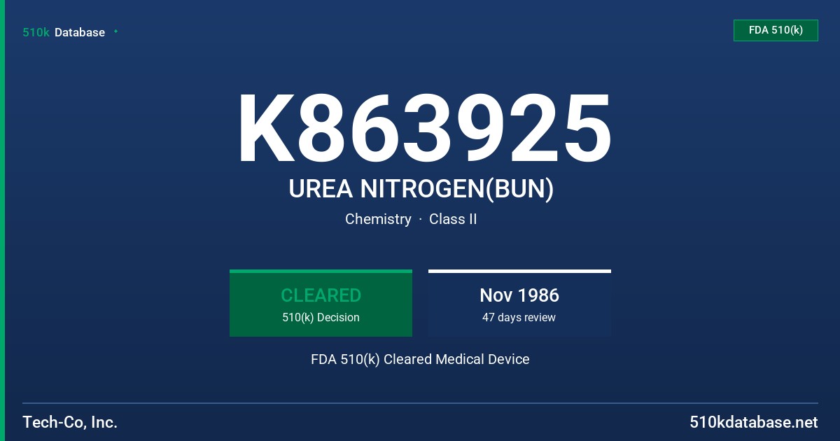 K863925 UREA NITROGEN(BUN) FDA 510(k) Cleared Medical Device