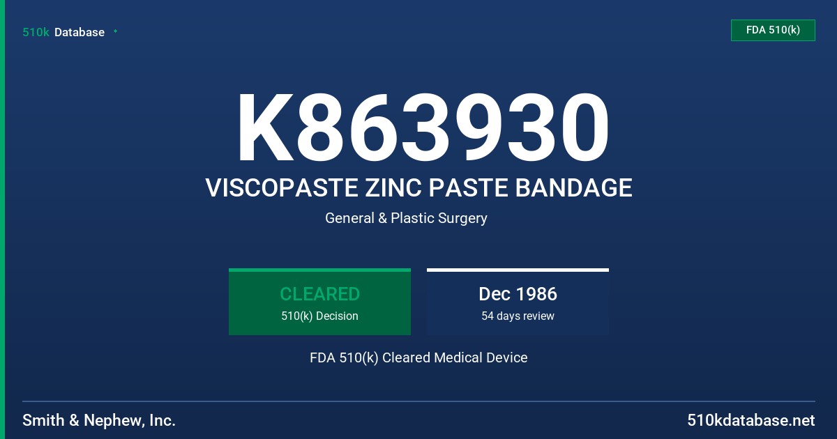 K863930 VISCOPASTE ZINC PASTE BANDAGE FDA 510(k) Cleared Medical Device