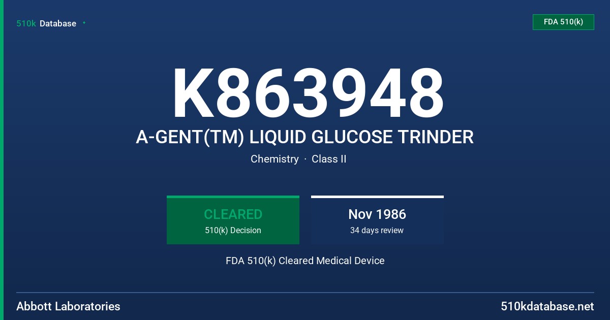 K863948 A-GENT(TM) LIQUID GLUCOSE TRINDER FDA 510(k) Cleared Medical Device