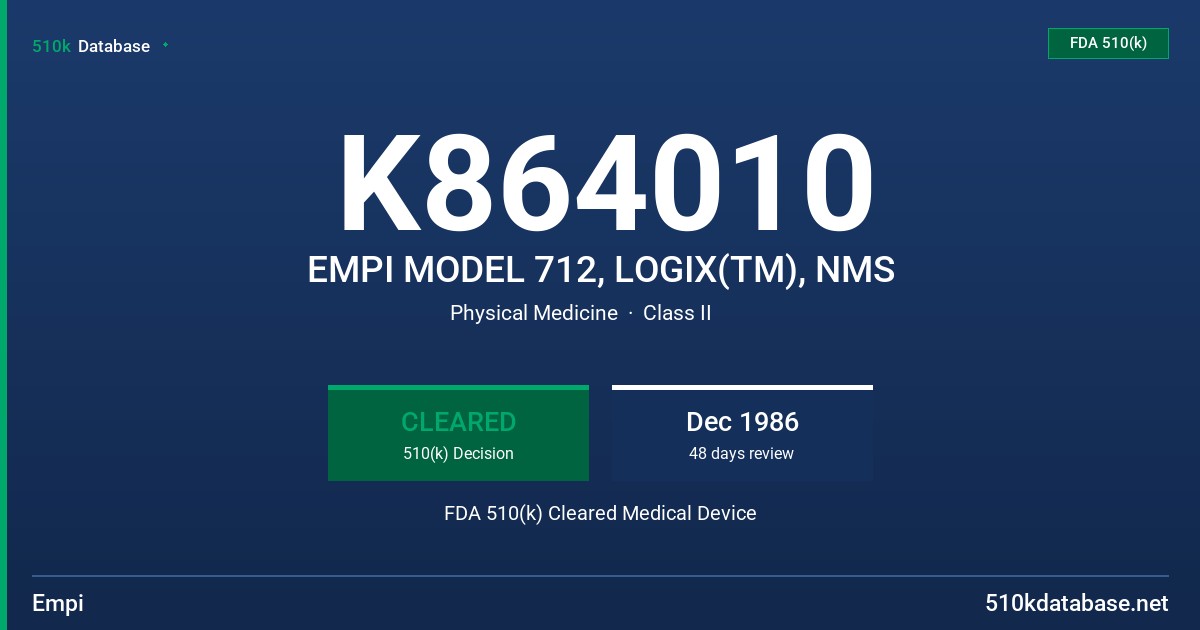 K864010 EMPI MODEL 712, LOGIX(TM), NMS FDA 510(k) Cleared Medical Device