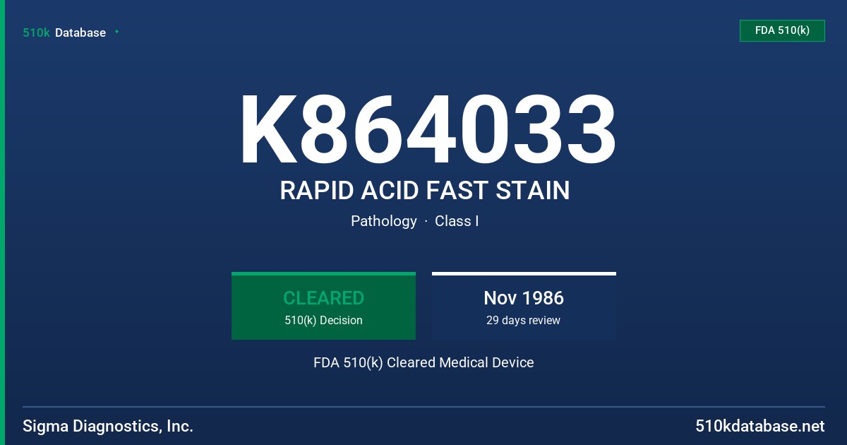 K864033 RAPID ACID FAST STAIN FDA 510(k) Cleared Medical Device