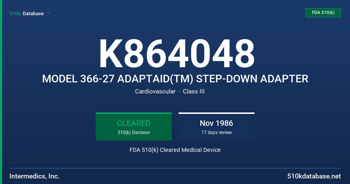 K864048 MODEL 366-27 ADAPTAID(TM) STEP-DOWN ADAPTER FDA 510(k) Cleared Medical Device