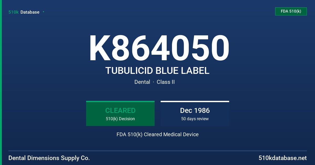K864050 TUBULICID BLUE LABEL FDA 510(k) Cleared Medical Device