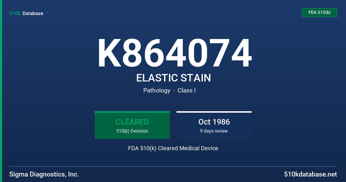 K864074 ELASTIC STAIN FDA 510(k) Cleared Medical Device