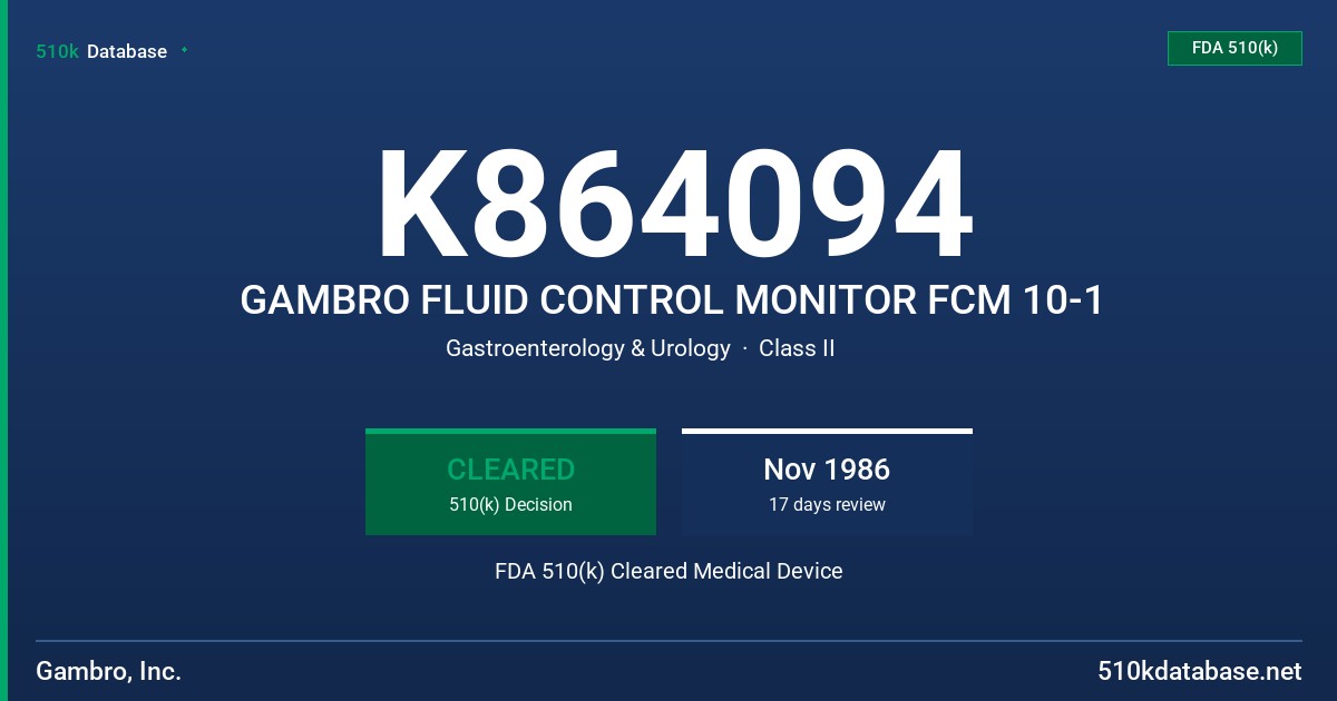 K864094 GAMBRO FLUID CONTROL MONITOR FCM 10-1 FDA 510(k) Cleared Medical Device