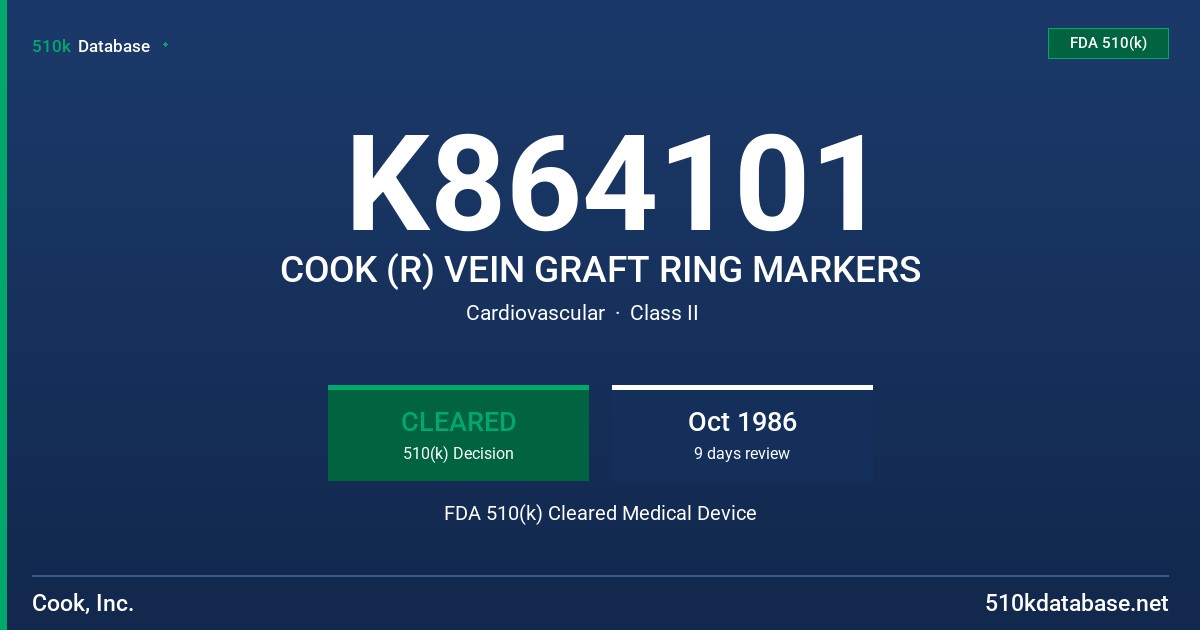 K864101 COOK (R) VEIN GRAFT RING MARKERS FDA 510(k) Cleared Medical Device