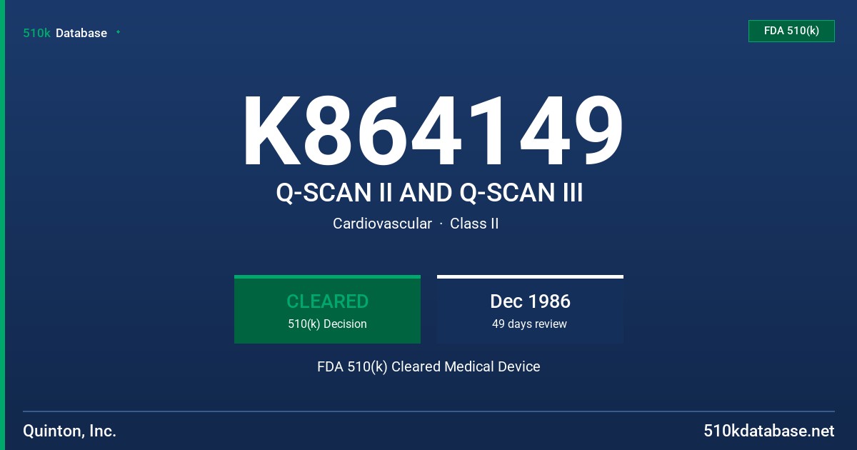 K864149 Q-SCAN II AND Q-SCAN III FDA 510(k) Cleared Medical Device
