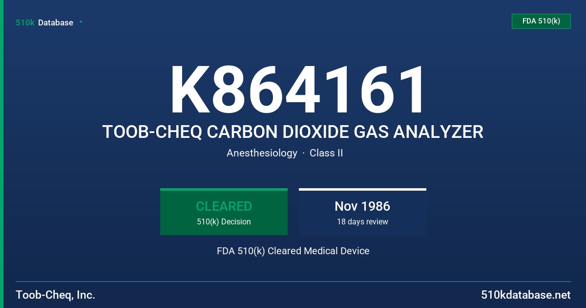 K864161 TOOB-CHEQ CARBON DIOXIDE GAS ANALYZER FDA 510(k) Cleared Medical Device