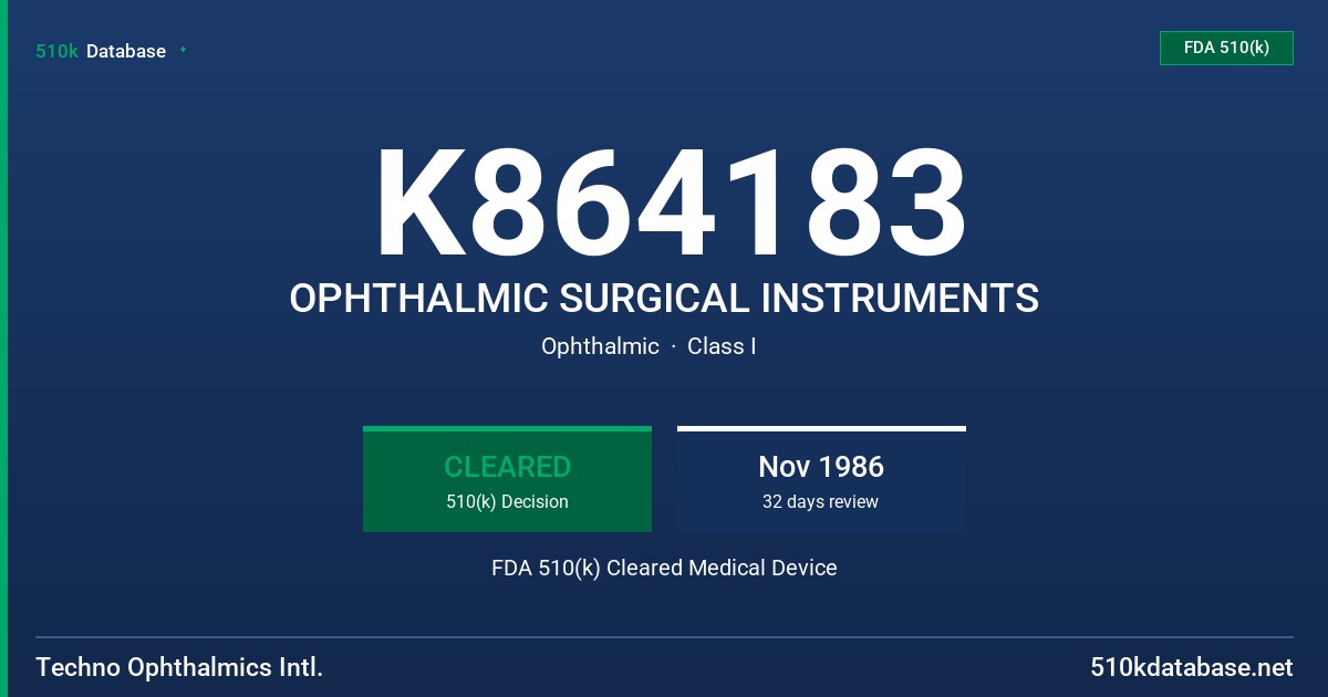 K864183 OPHTHALMIC SURGICAL INSTRUMENTS FDA 510(k) Cleared Medical Device