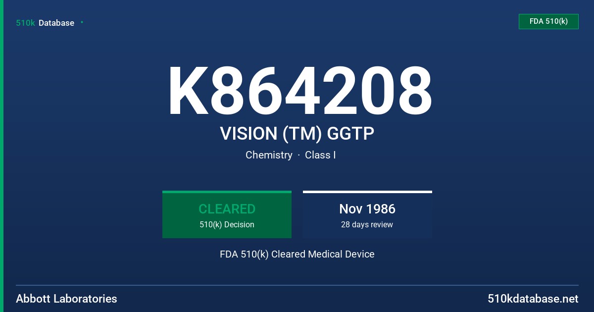 K864208 VISION (TM) GGTP FDA 510(k) Cleared Medical Device