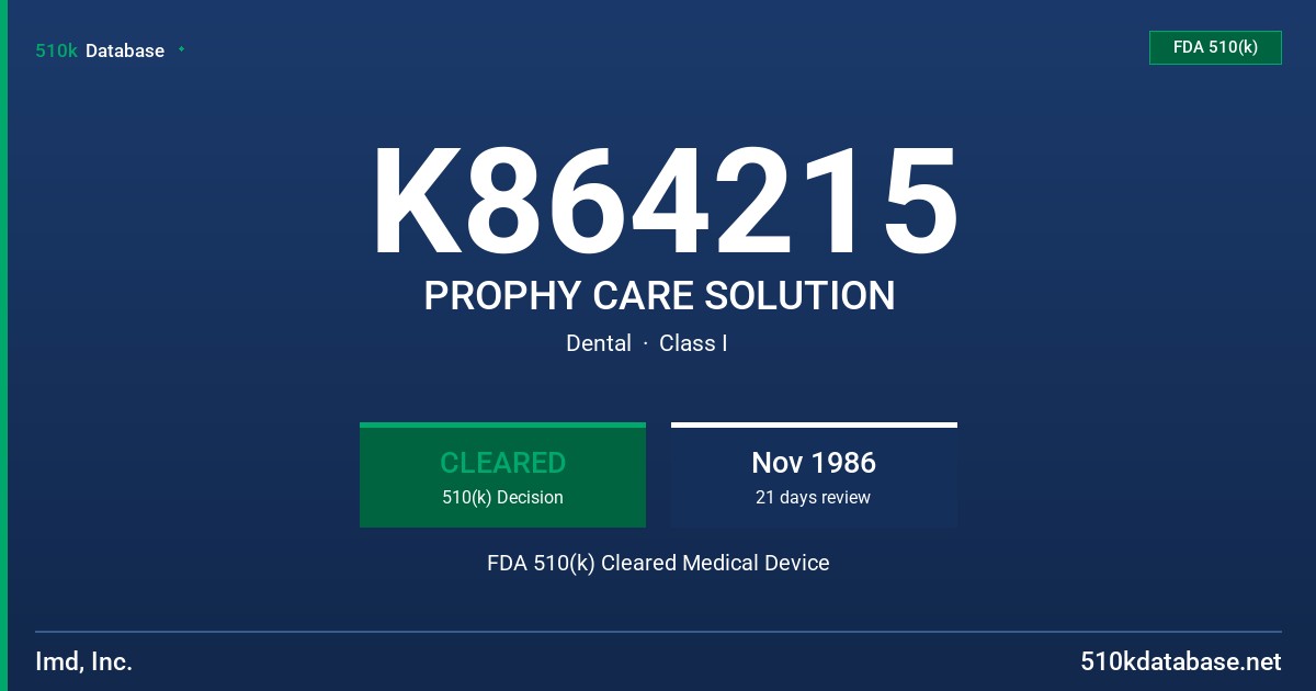 K864215 PROPHY CARE SOLUTION FDA 510(k) Cleared Medical Device